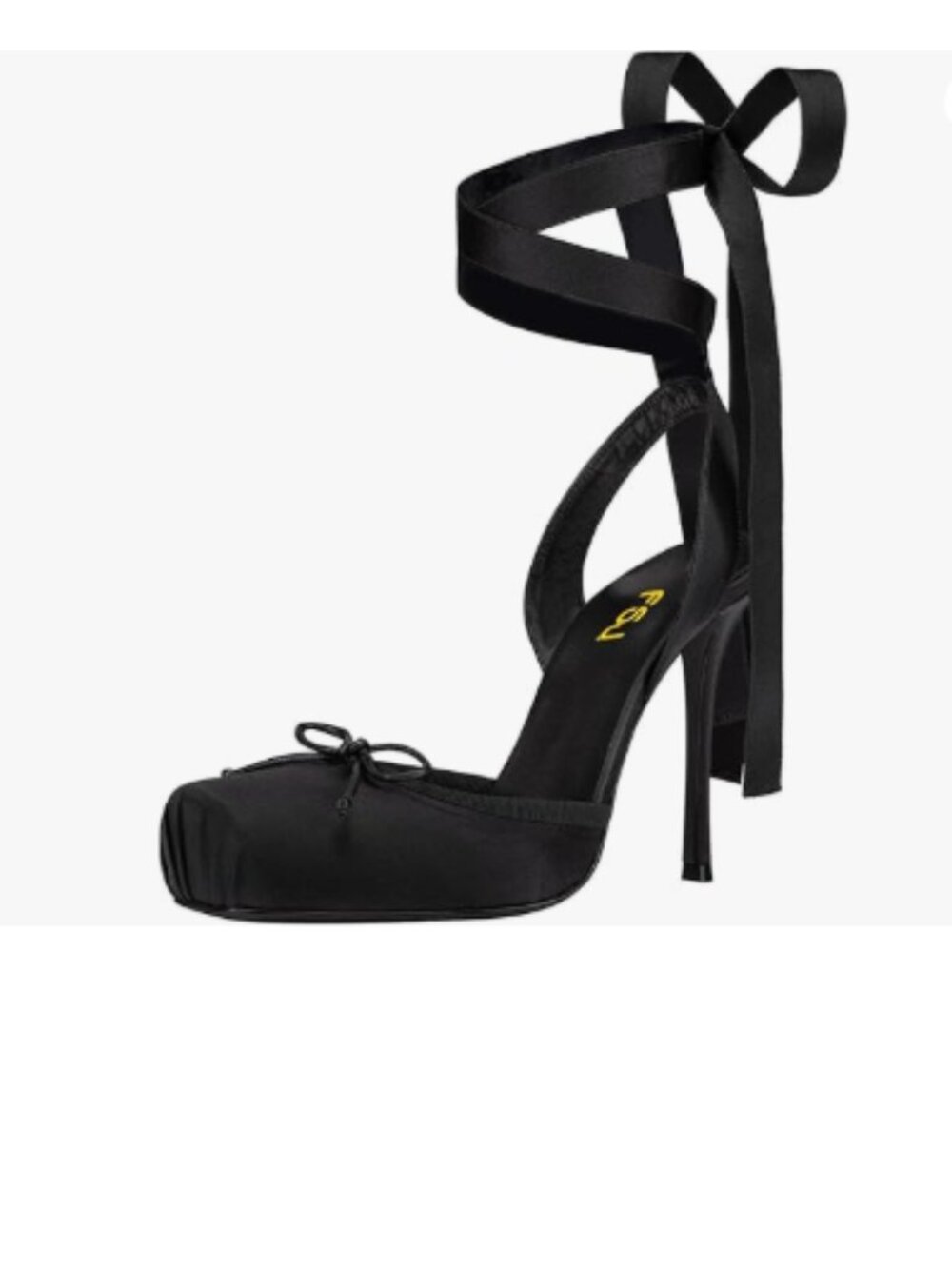 FSJ Black Women Square Toe Bow Tie Satin Ballet High Heel Sexy Lace-up Pumps